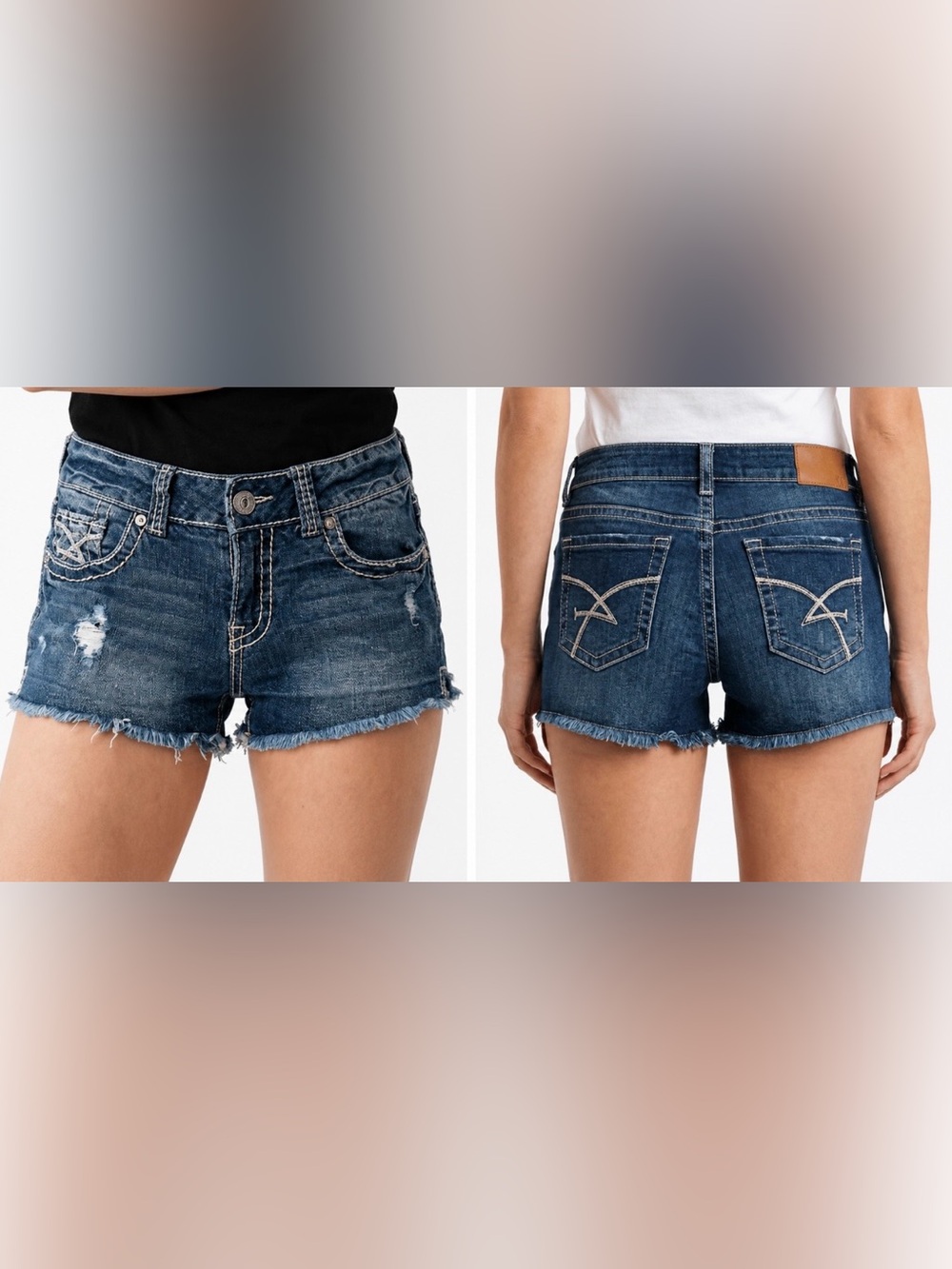Amethyst Jeans Distressed Frayed Hem Short - Dark Blue Denim